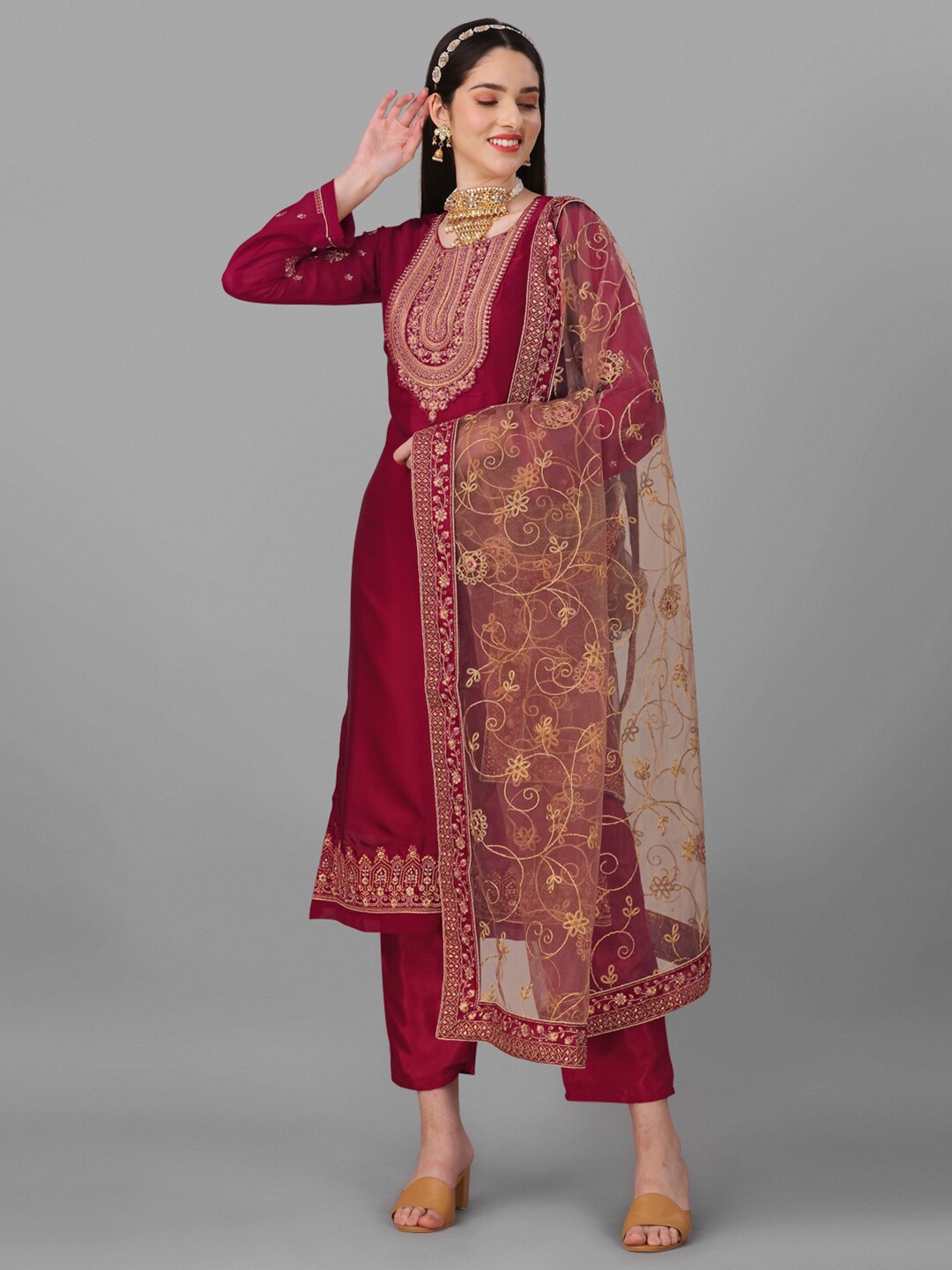 

Angroop Embroidered Silk Georgette Semi-Stitched Dress Material, Maroon