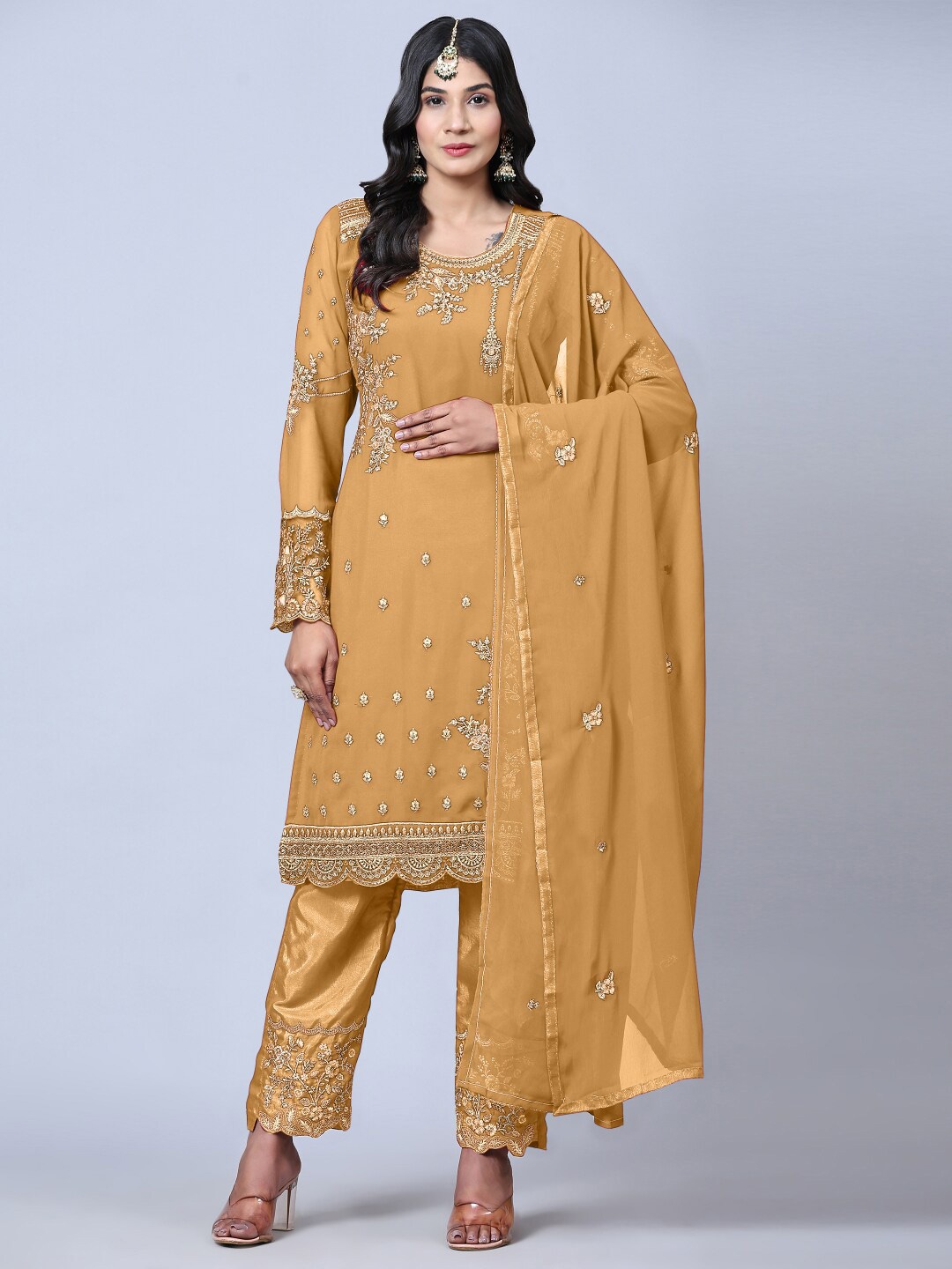 

Angroop Embroidered Semi-Stitched Dress Material, Mustard