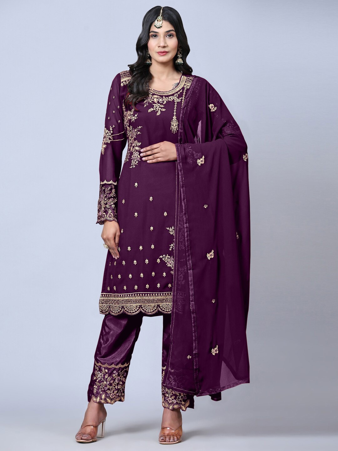 

Angroop Embroidered Semi-Stitched Dress Material, Purple