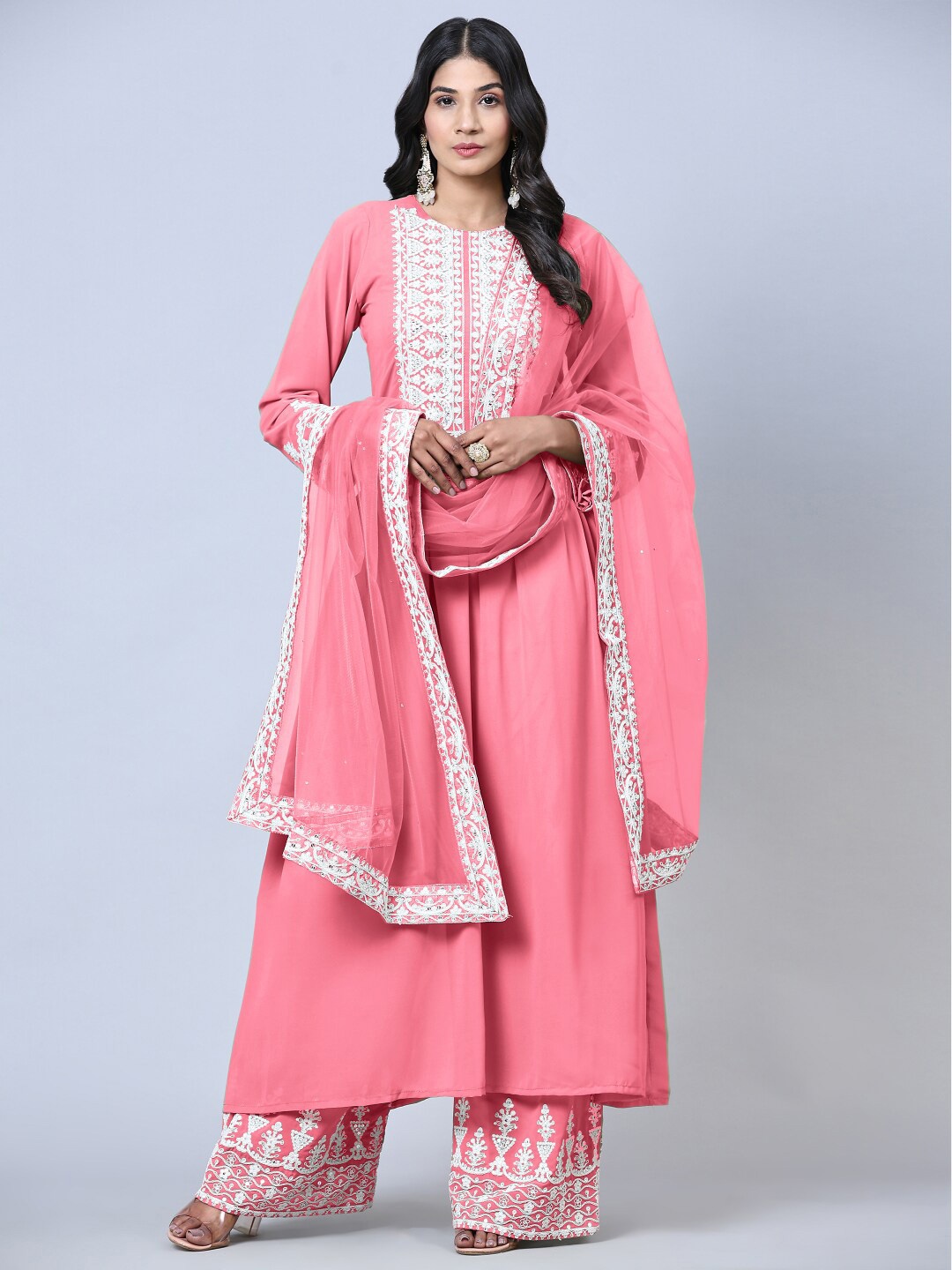 

Angroop Embroidered Semi-Stitched Dress Material, Pink