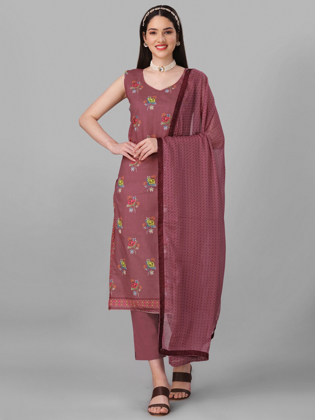 

Angroop Printed Chanderi Cotton Semi-Stitched Dress Material, Mauve