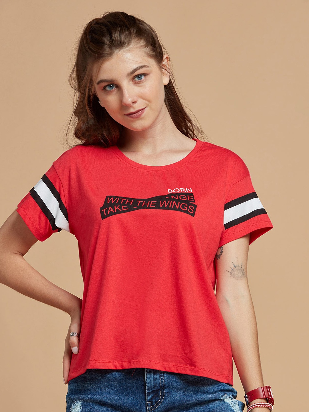 

Mast & Harbour Typography Printed Cotton T-shirt, Red