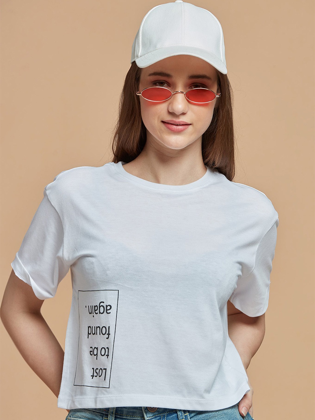 

Mast & Harbour Typography Printed Cotton Crop T-shirt, White