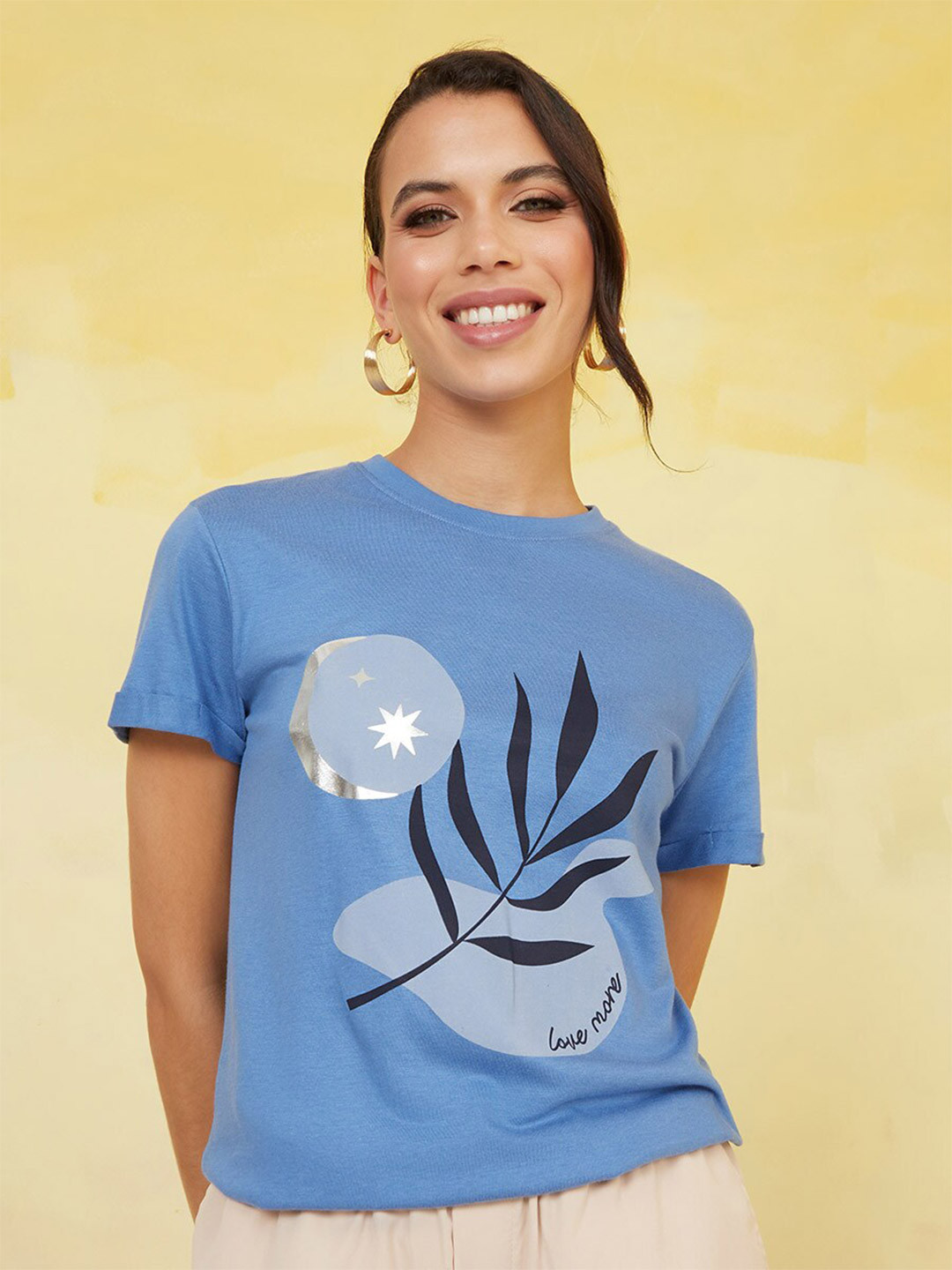 

Styli Blue Printed Short Sleeves Cotton T-shirt