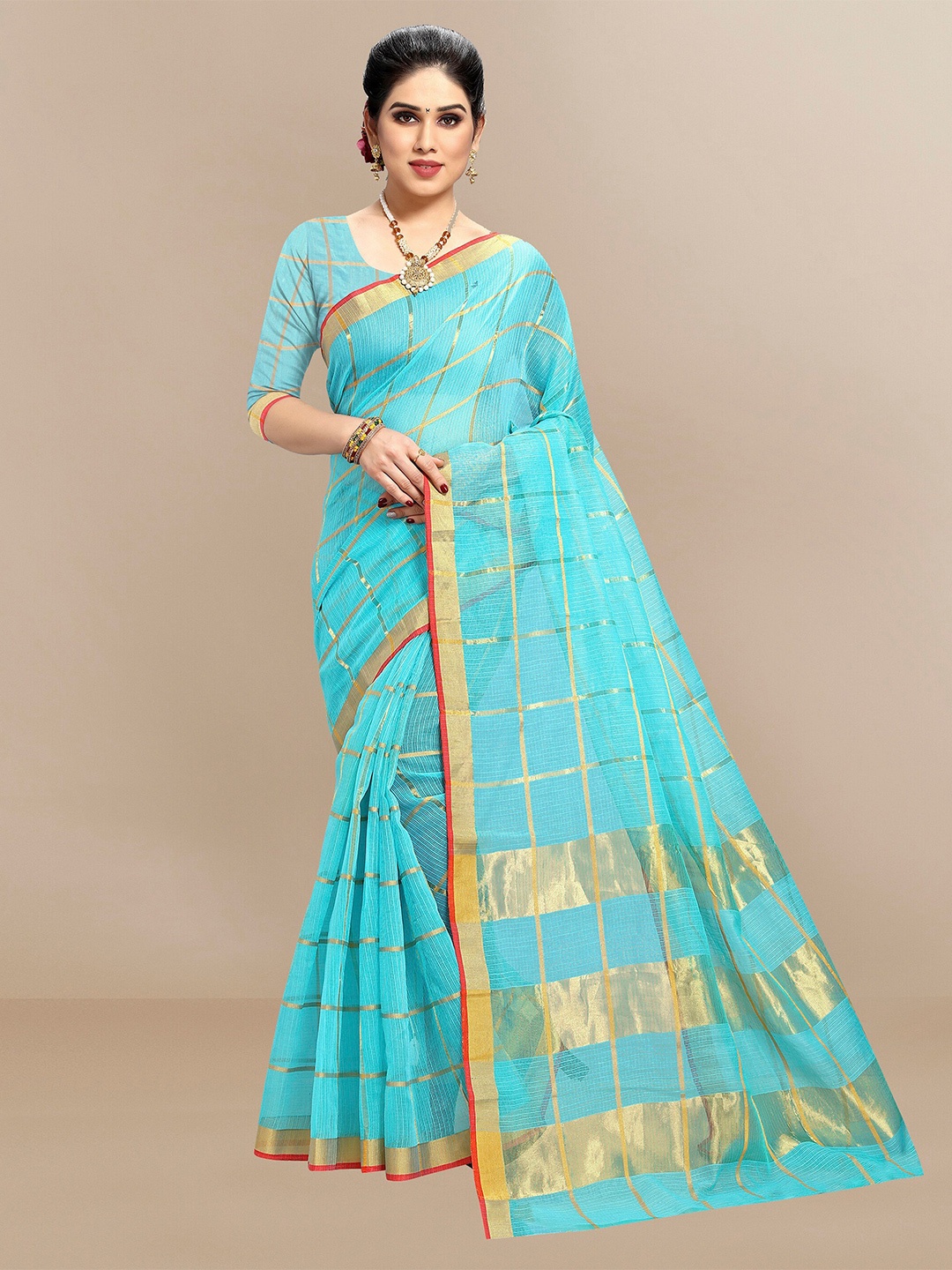 

Sidhidata Checked Woven Design Zari Kota Saree, Blue