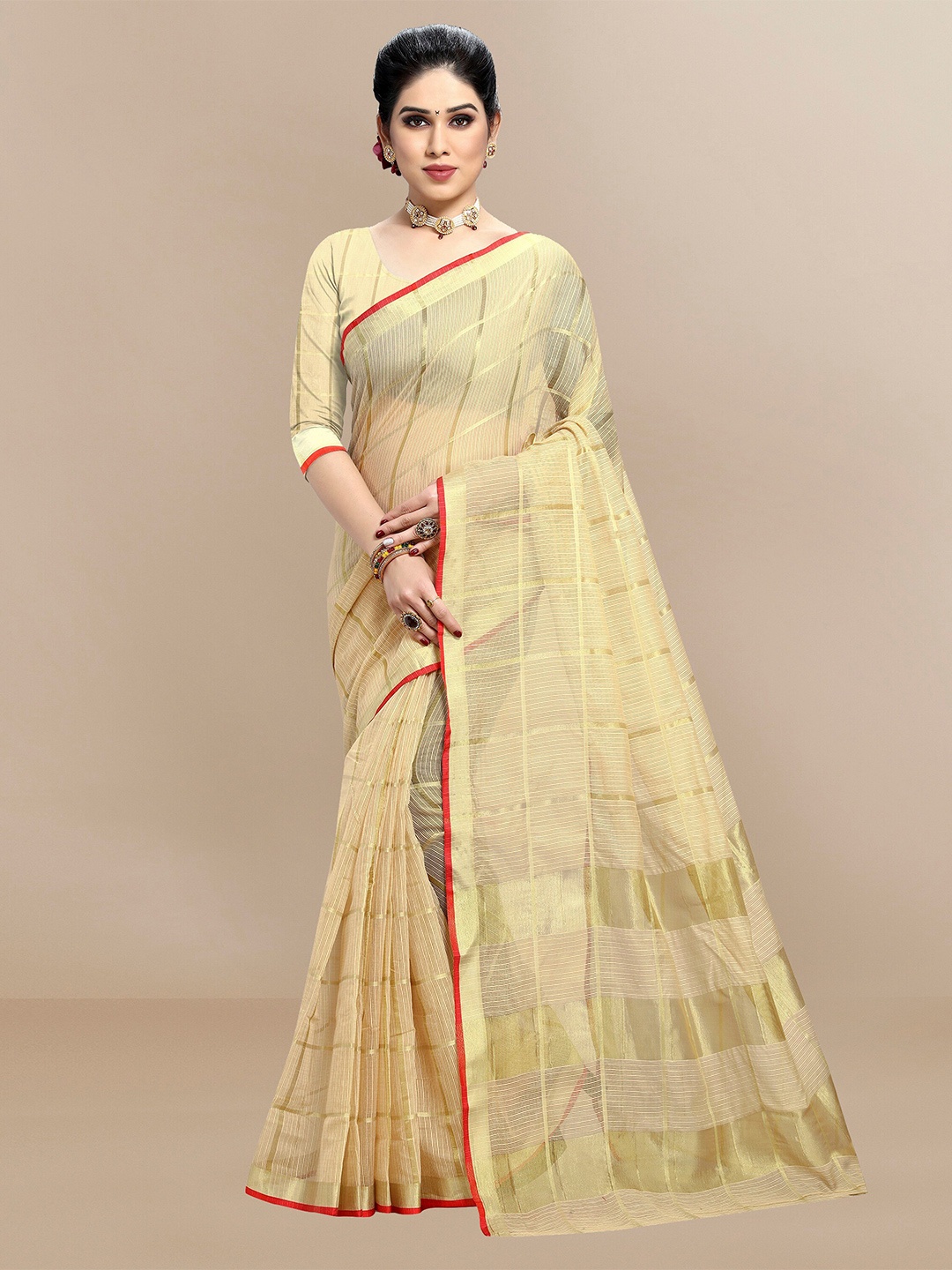 

Sidhidata Checked Woven Design Zari Kota Saree, Beige