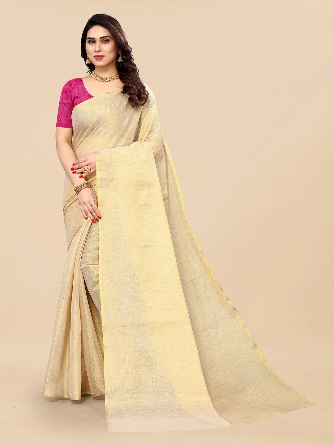 

Sidhidata Solid Silk Blend Saree With Blouse Piece, Beige