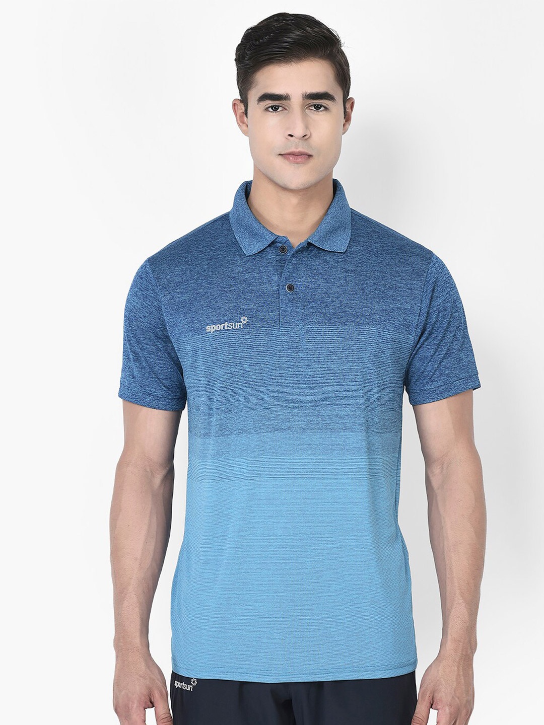 

SPORT SUN Striped Polo Collar Casual T-shirt, Blue
