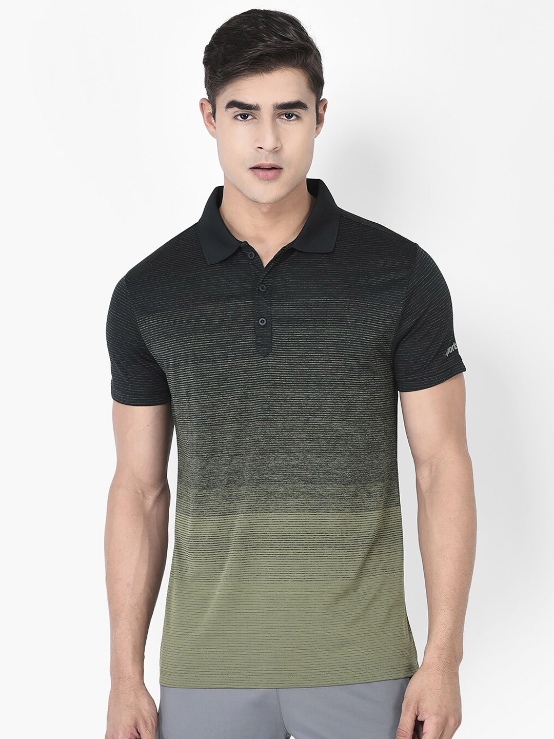 

SPORT SUN Striped Polo Collar Dry Fit T-Shirt, Olive