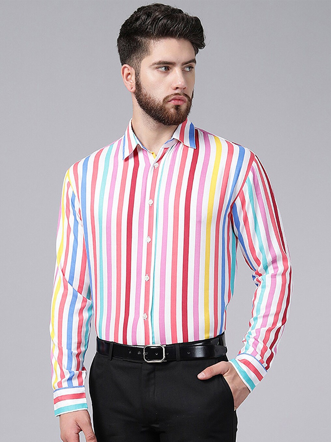 

A.T.U.N. Striped Long Sleeves Pure Cotton Casual Shirt, White