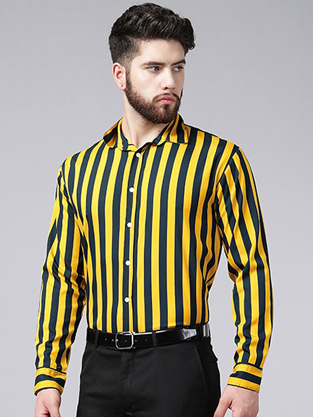 

A.T.U.N. Striped Spread Collar Long Sleeves Casual Shirt, Navy blue