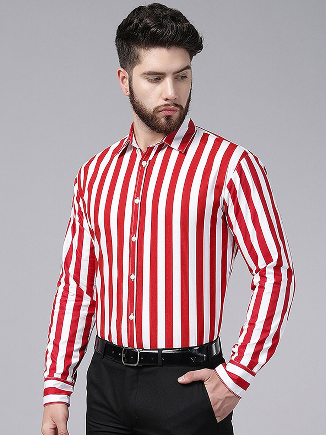 

A.T.U.N. Striped Classic Fit Pure Cotton Casual Shirt, Red