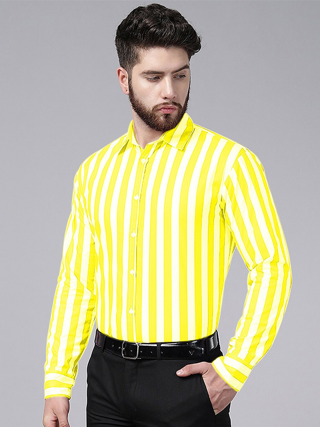

A.T.U.N. Striped Long Sleeves Pure Cotton Casual Shirt, Yellow