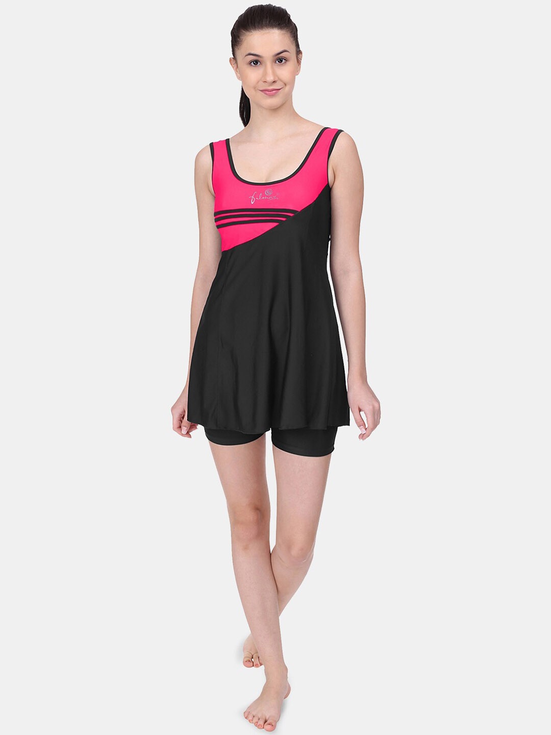 

FILMAX ORIGINALS Women Colorblocked & Tri-Striped Single Piece Swimwear With Attache, Black