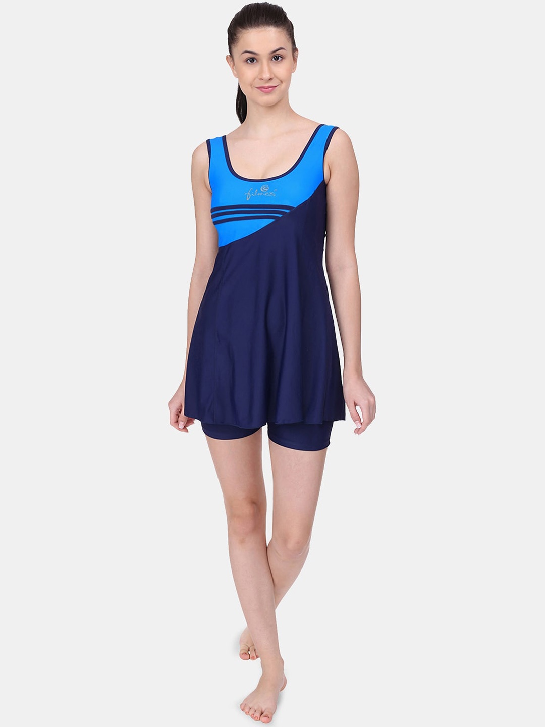 

FILMAX ORIGINALS Women Colourblocked Sleeveless Swim Dress, Navy blue