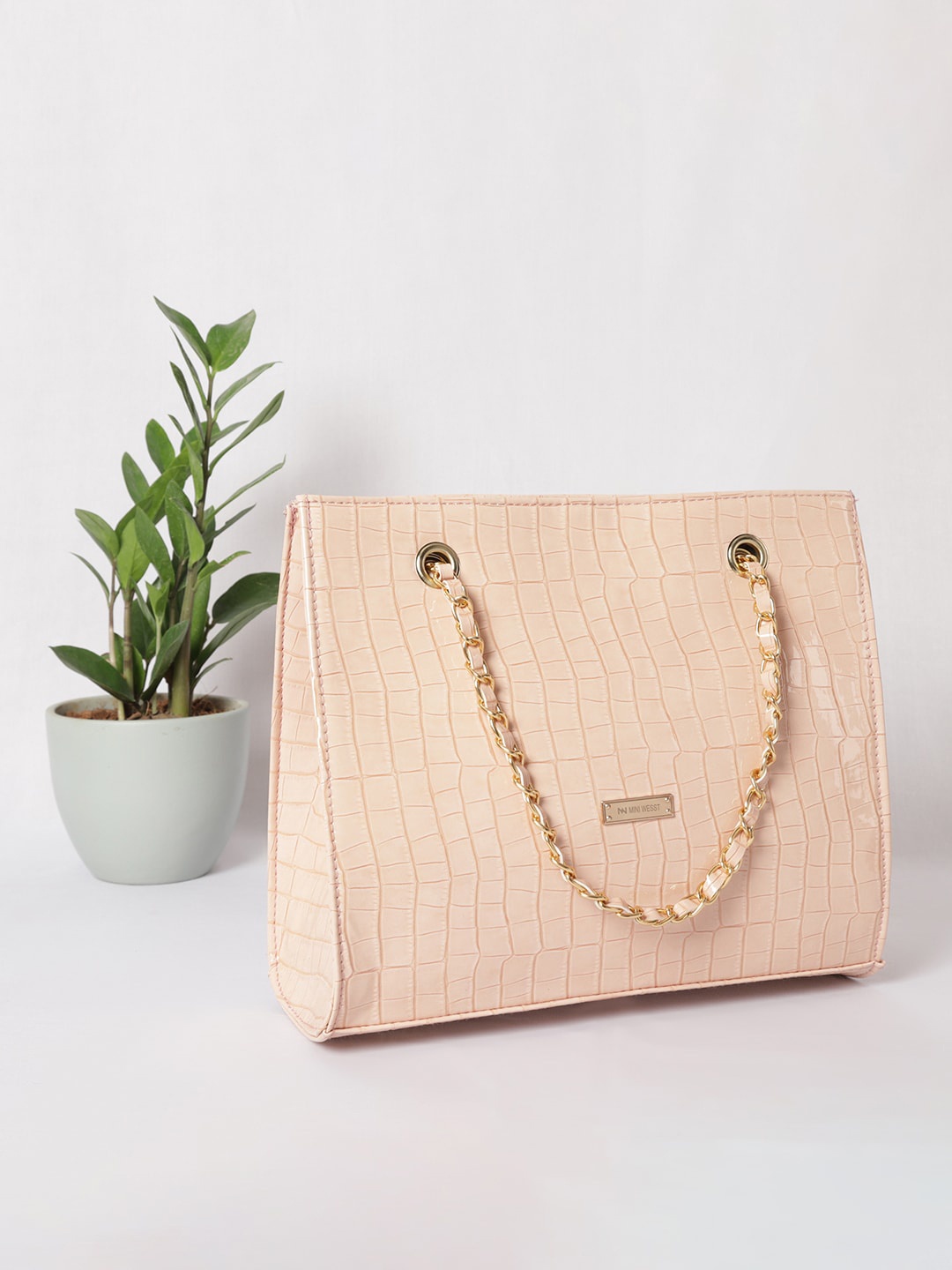 

MINI WESST Animal Textured Structured Shoulder Bag, Pink