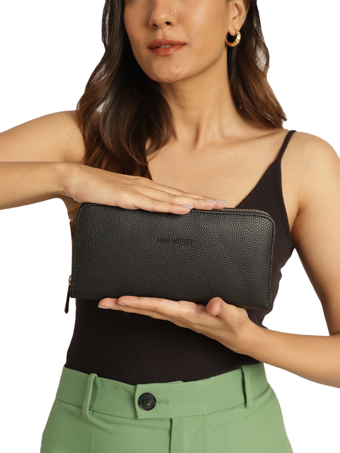 

MINI WESST Women Zip Around Wallet, Black