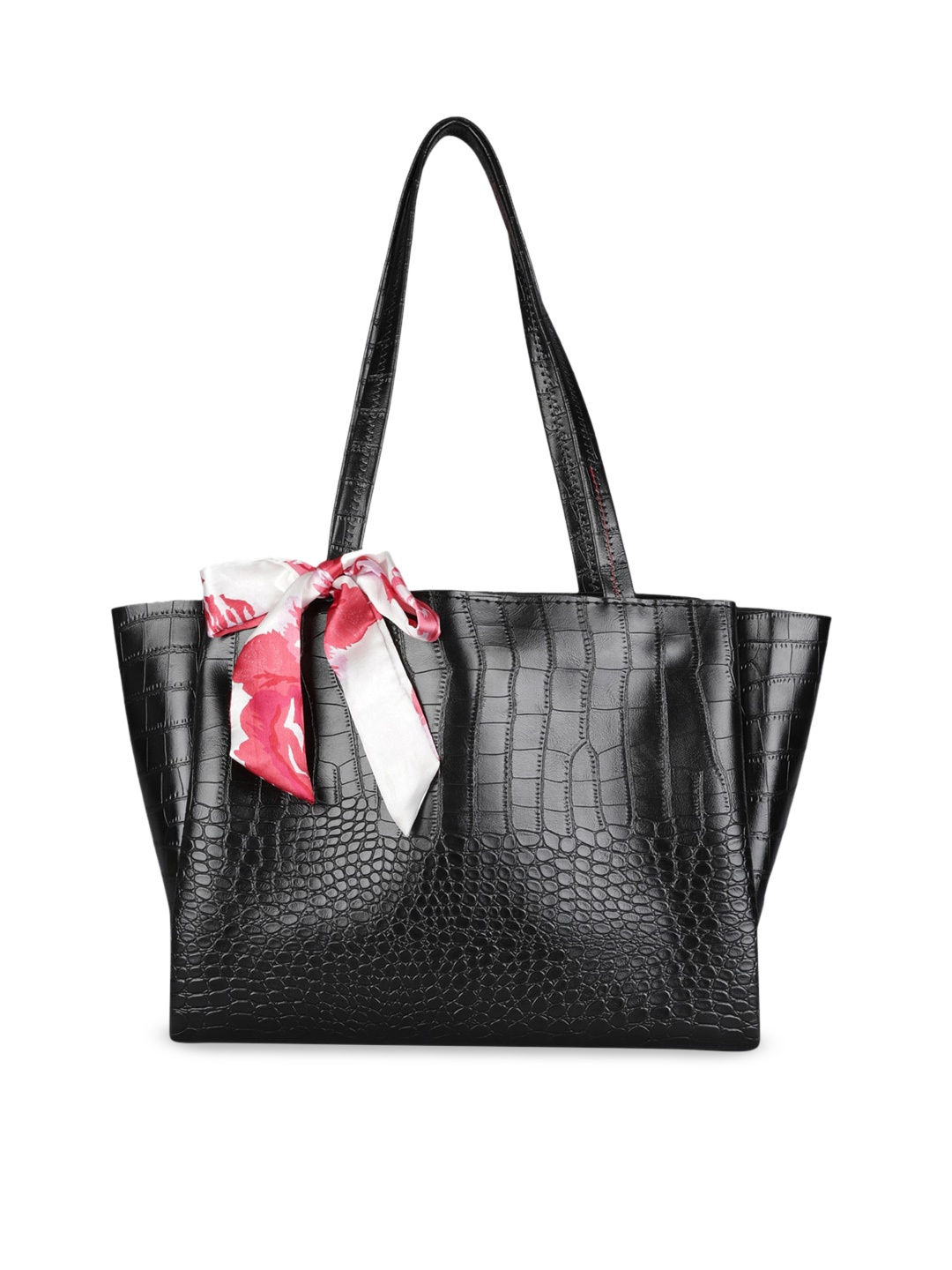 

MINI WESST Animal Oversized Structured Shoulder Bag with Scarfs, Black
