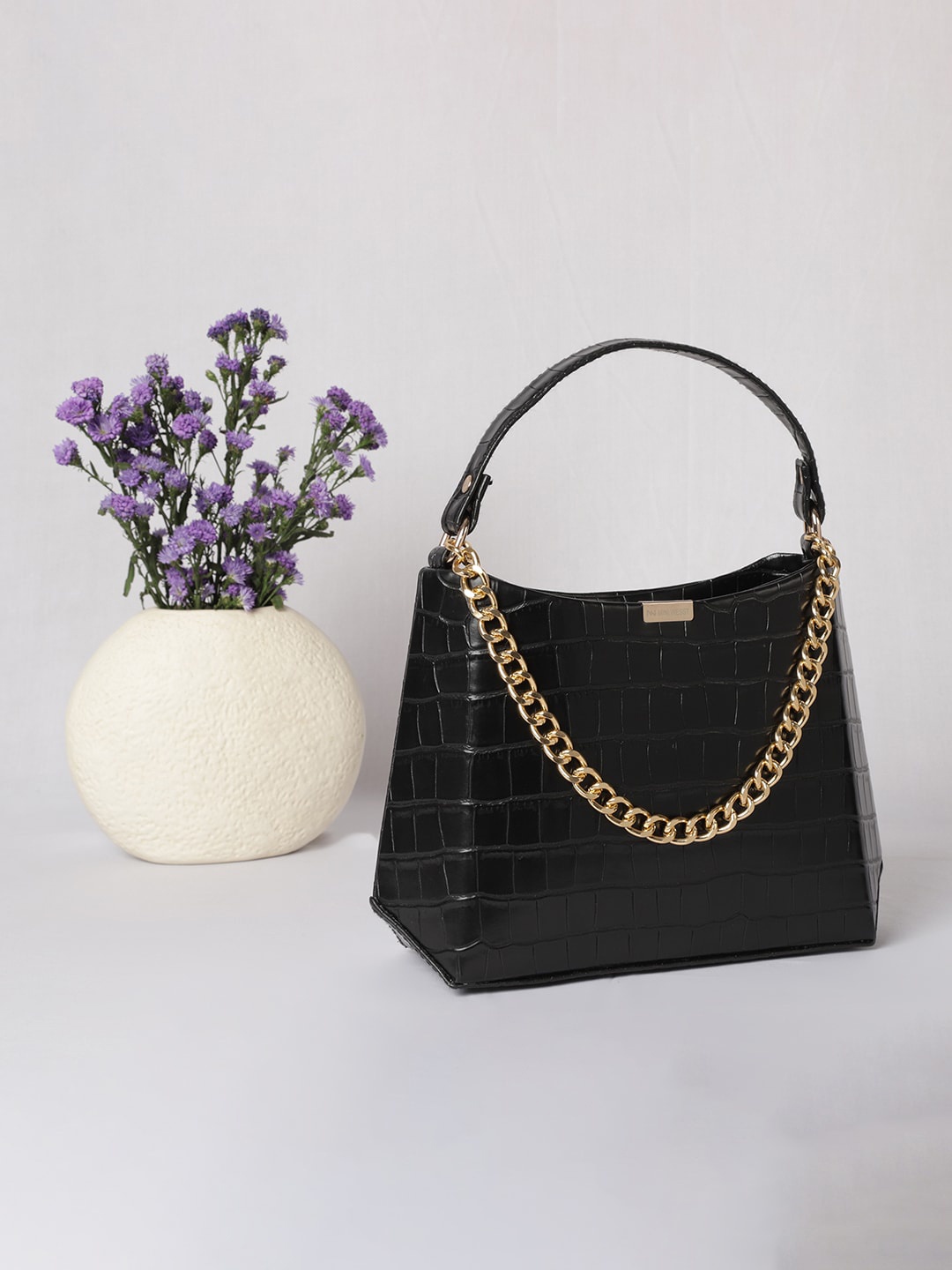 

MINI WESST Textured Structured Handheld Bag \, Black