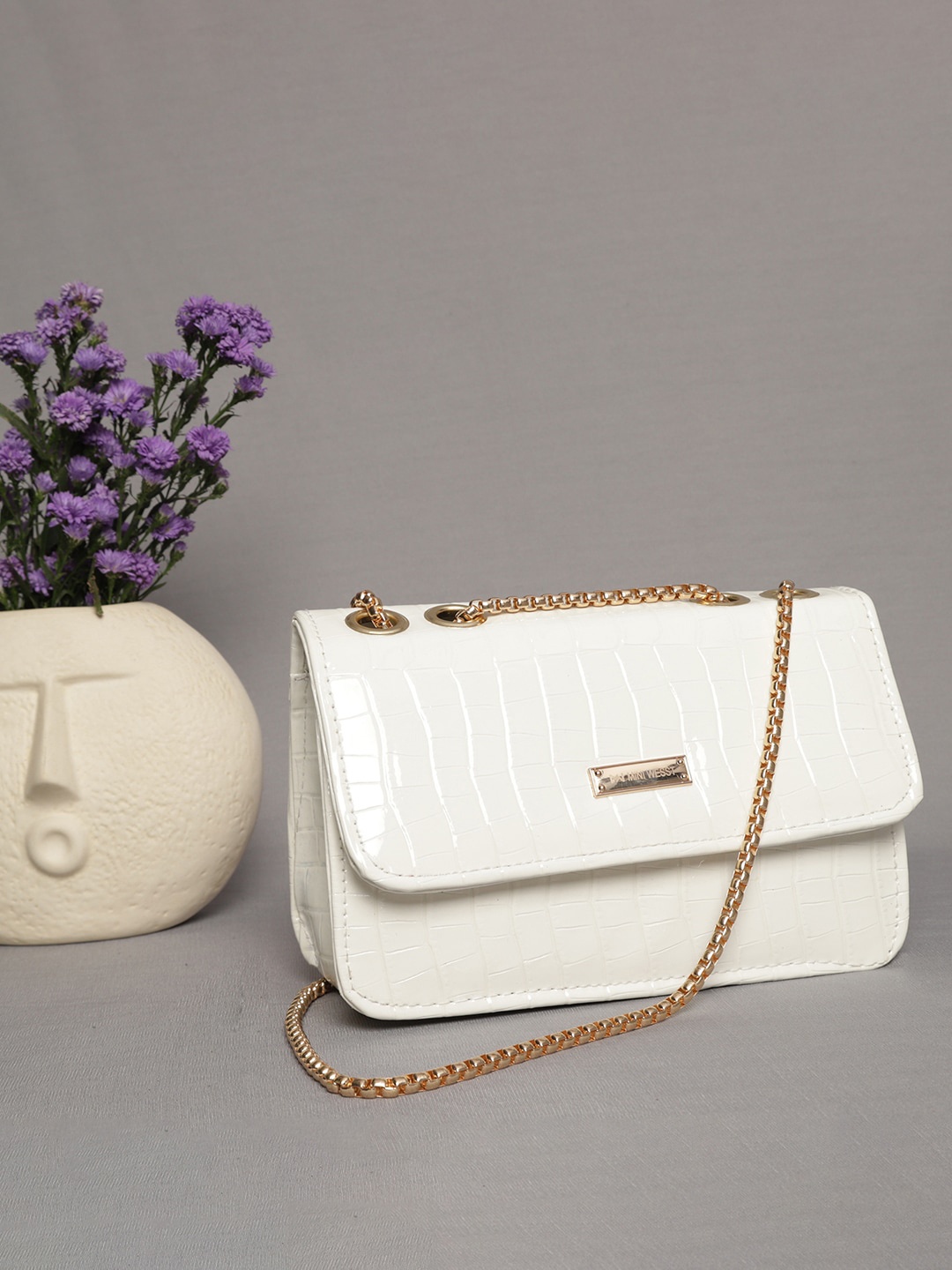 

MINI WESST Women Textured Structured Sling Bag, White