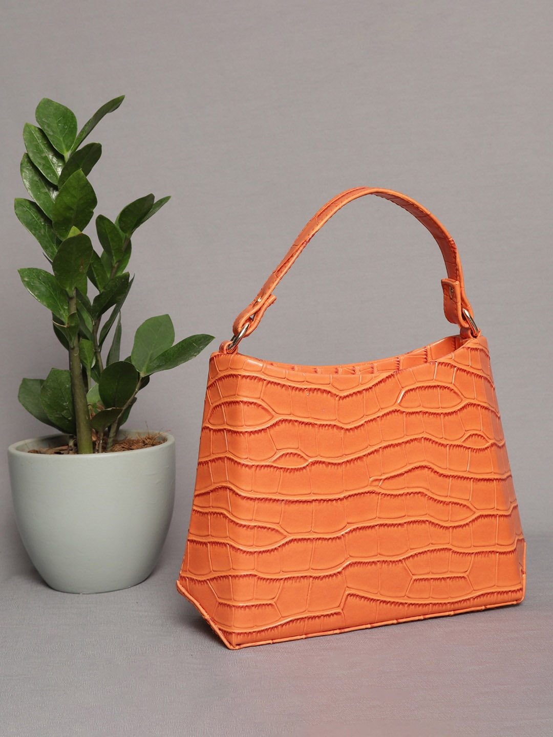 

MINI WESST Structured Handheld Bag With Cut Work, Orange