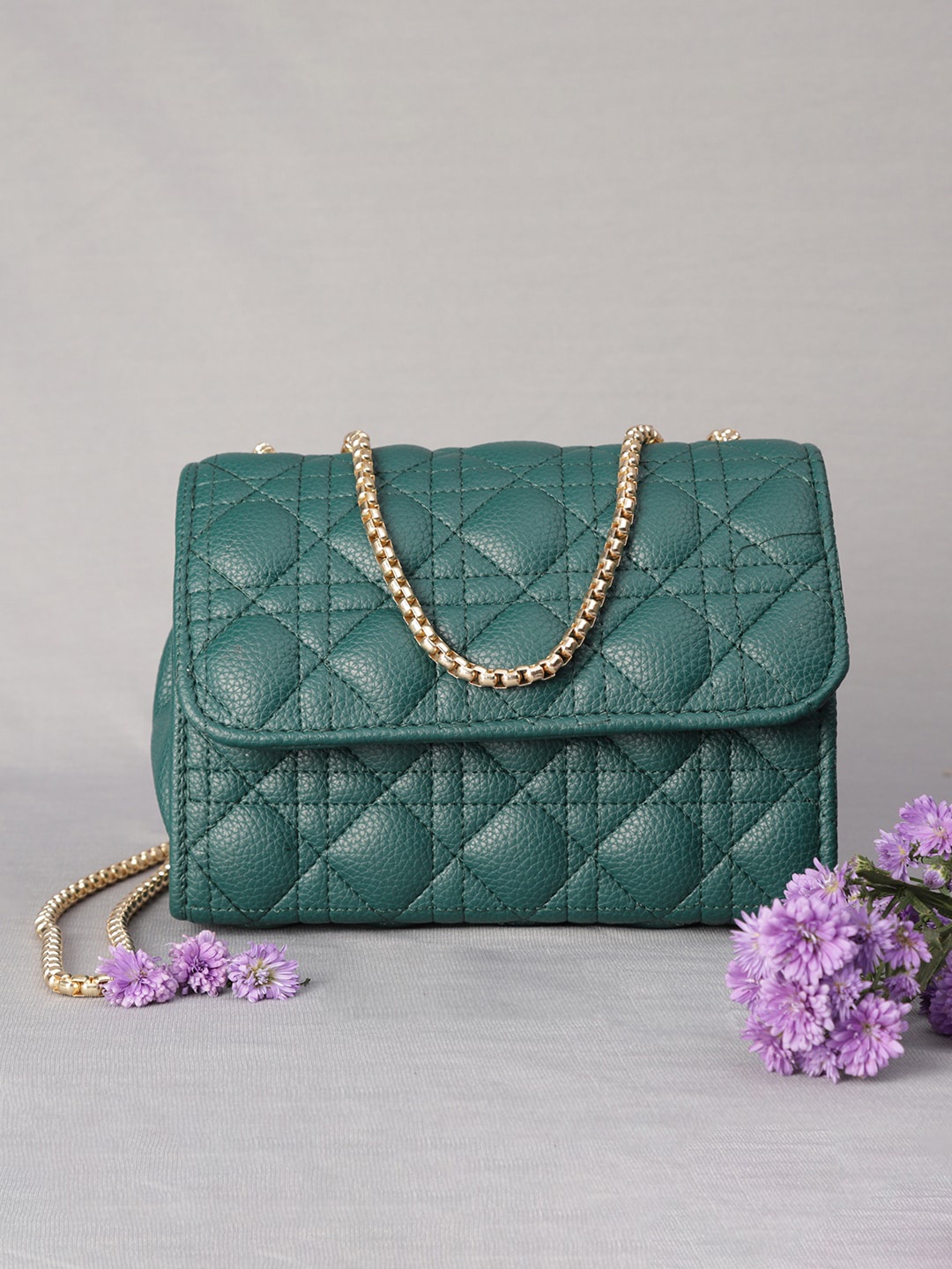 

MINI WESST Animal Textured Structured Sling Bag With Quilted, Green