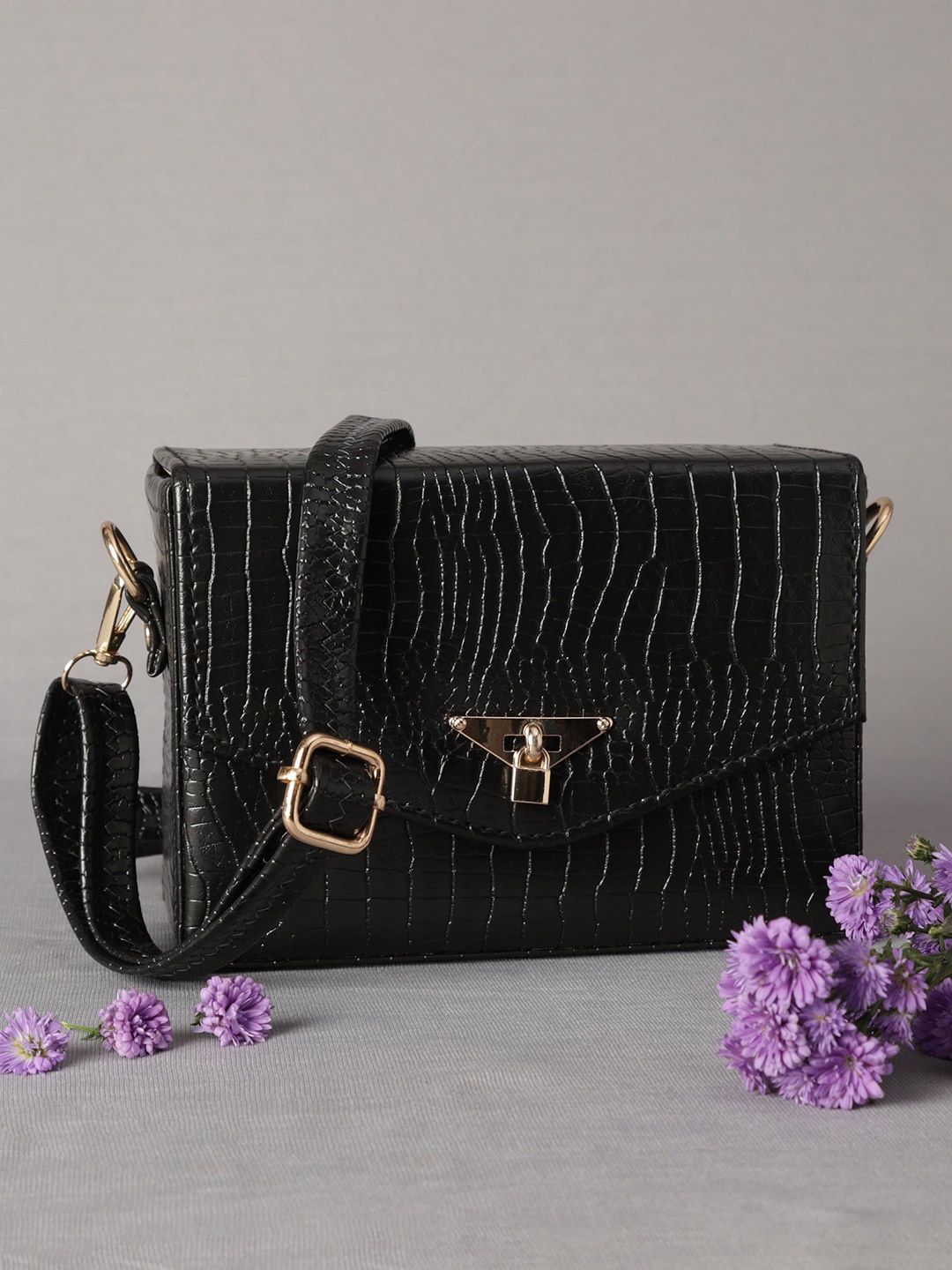 

MINI WESST Women Textured Structured Sling Bag, Black
