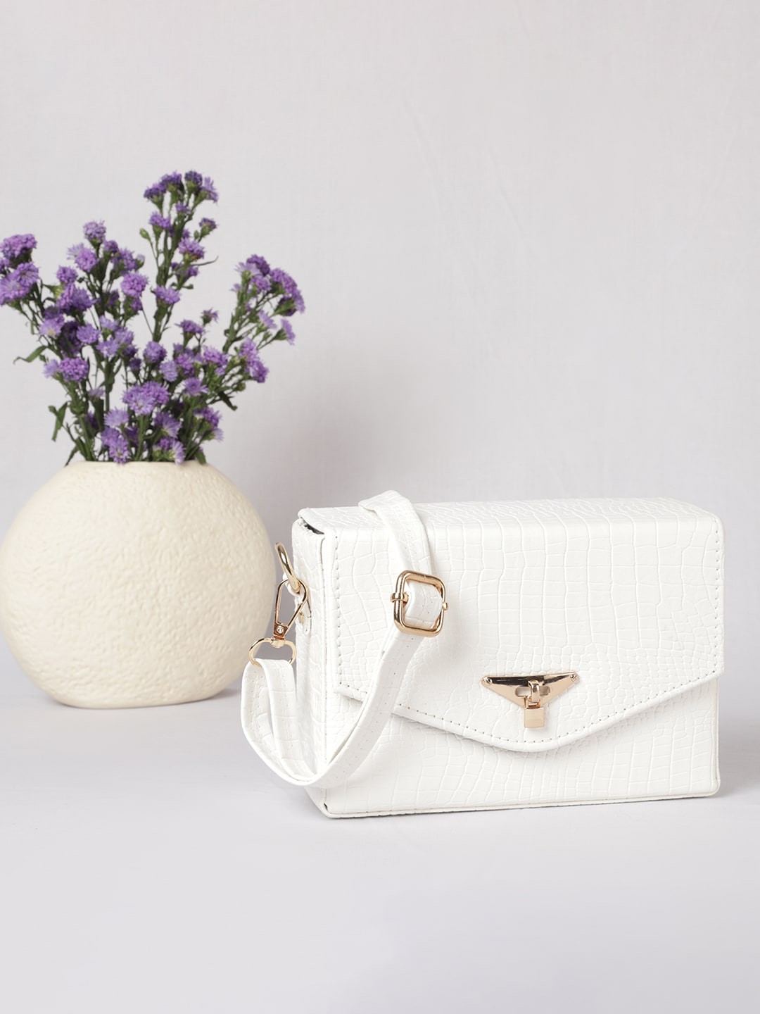 

MINI WESST Women Textured Structured Sling Bag, White