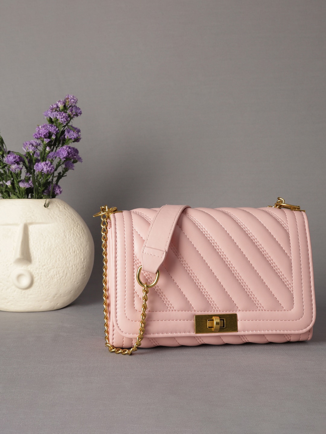 

MINI WESST Textured Structured Sling Bag with Quilted, Pink