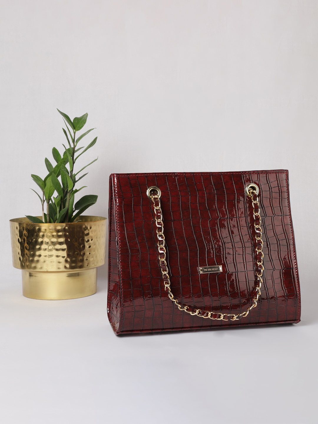 

MINI WESST Textured Structured Shoulder Bag, Maroon