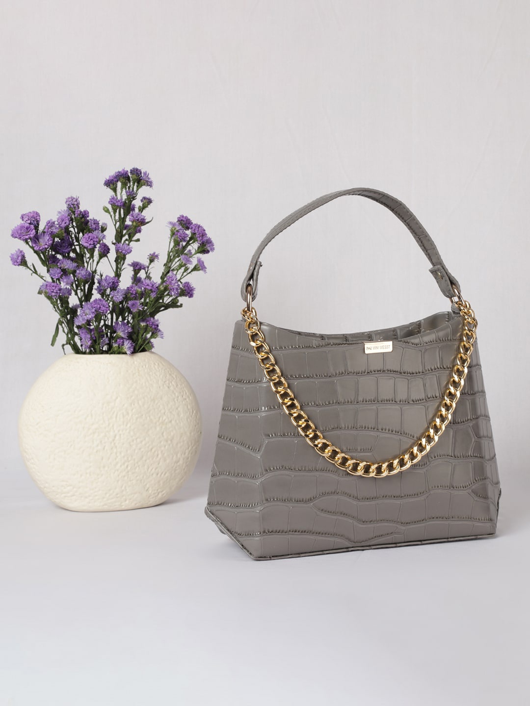 

MINI WESST Textured Structured Handheld Bag, Grey