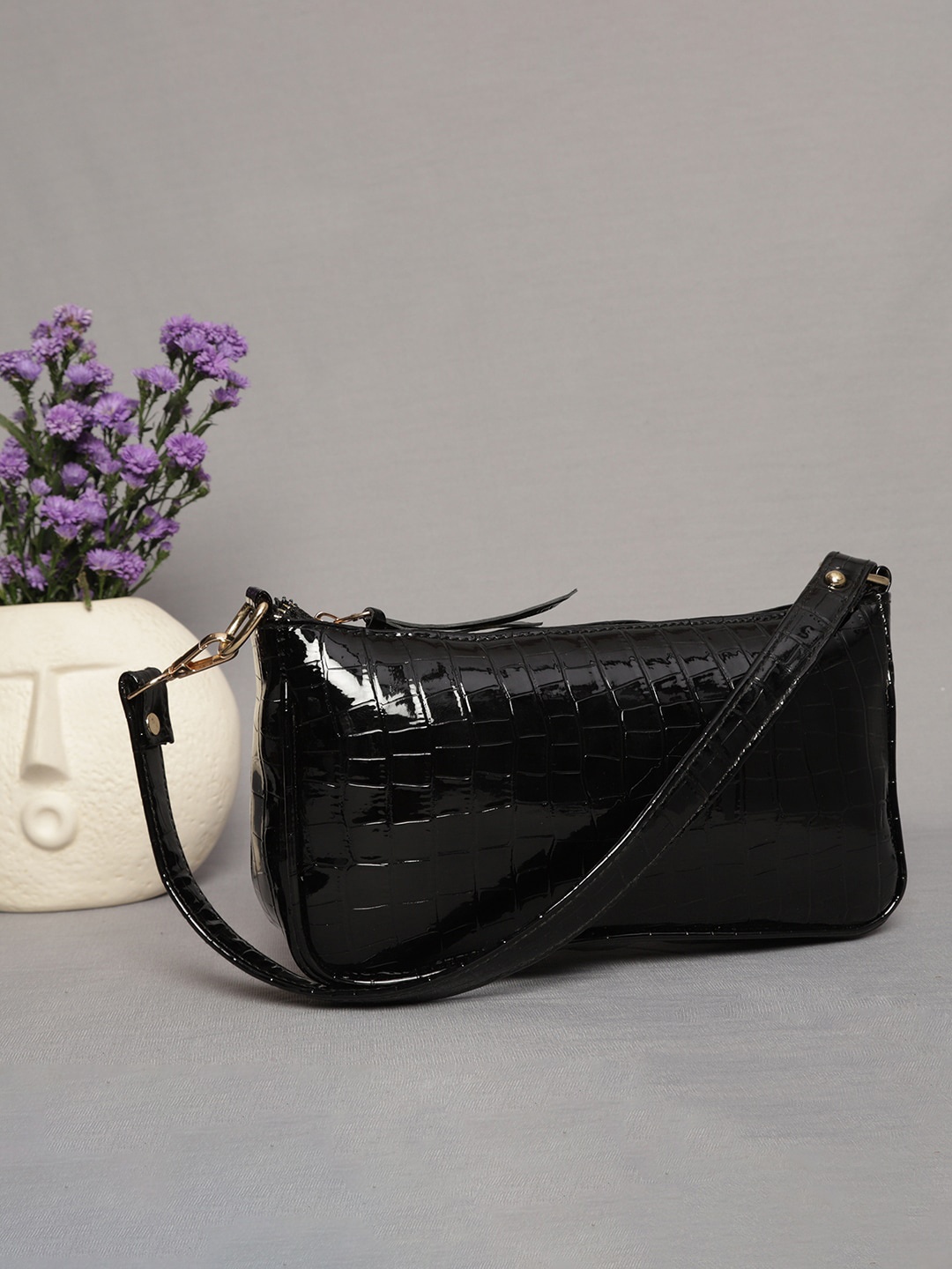 

MINI WESST Animal Textured Structured Shoulder Bag, Black
