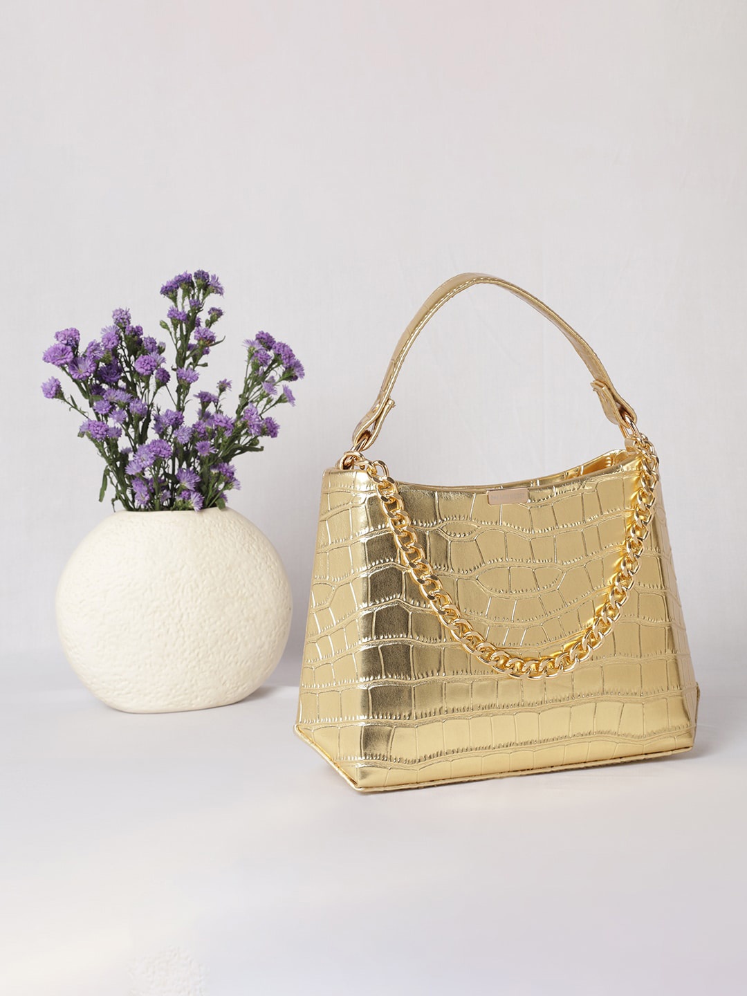 

MINI WESST Textured Structured Handheld Bag, Gold