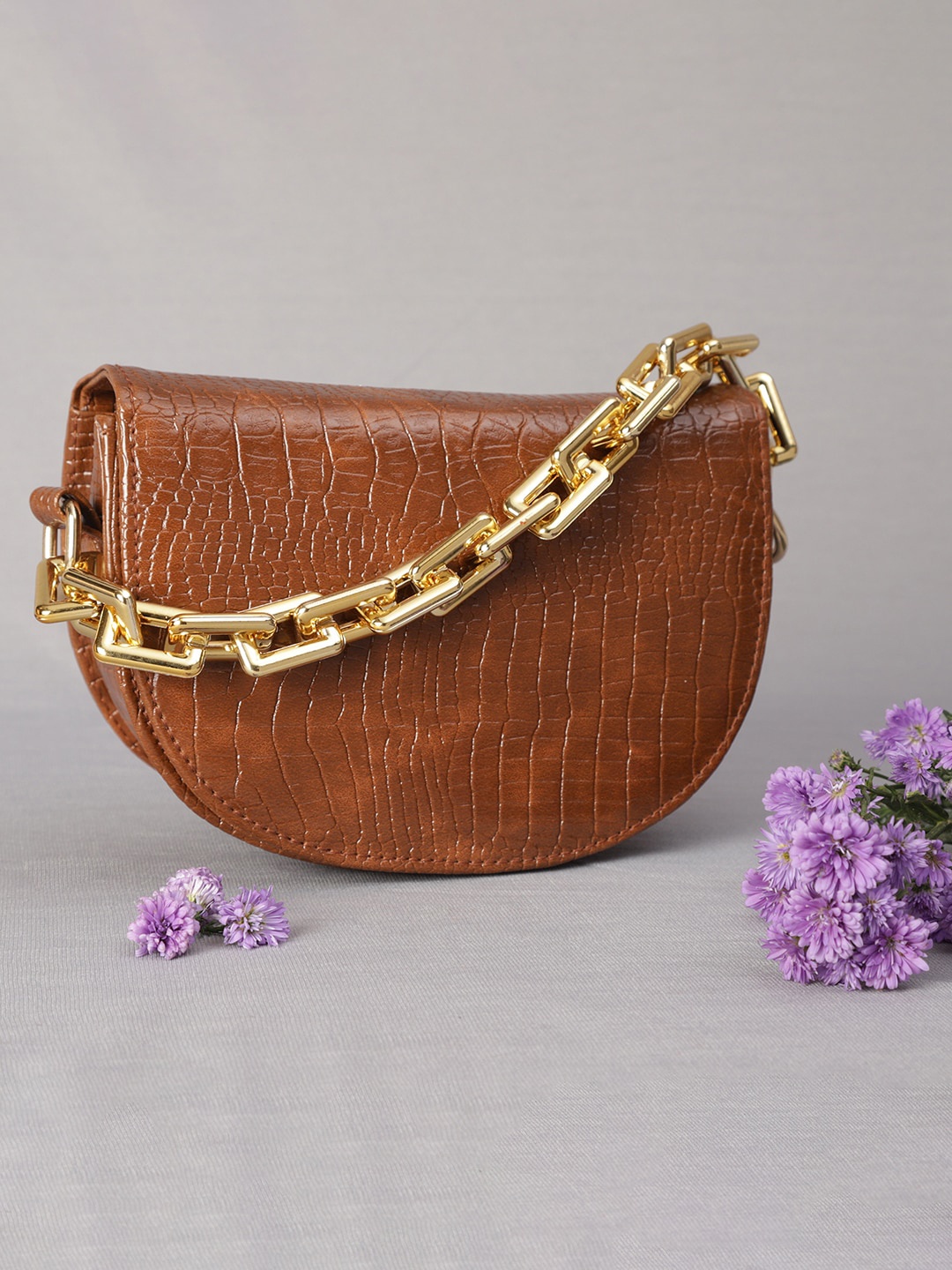 

MINI WESST Animal Textured Half Moon Sling Bag, Brown