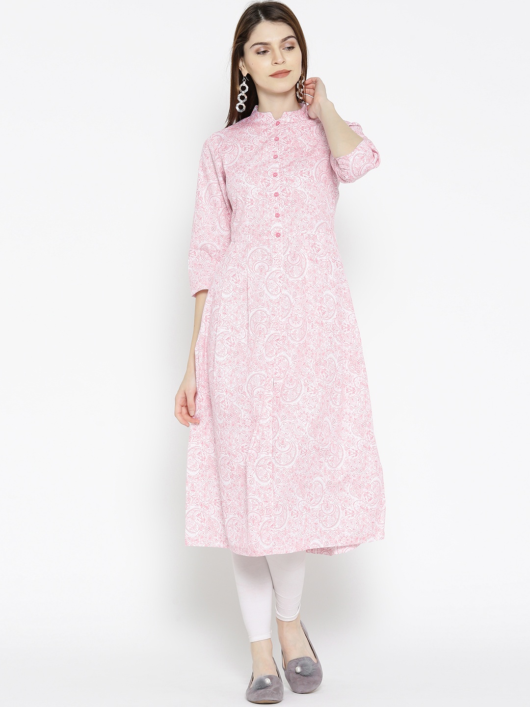 

Ayaany Women Pink & White Printed A-Line Kurta