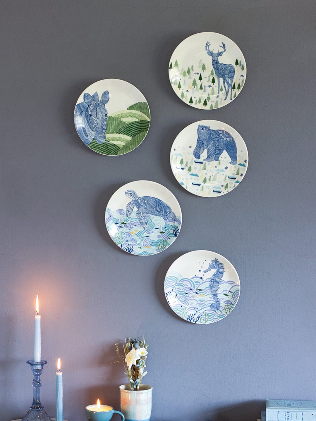 

The Wishing Chair Animal Illustrative White & Blue Printed Series Wall Plates
