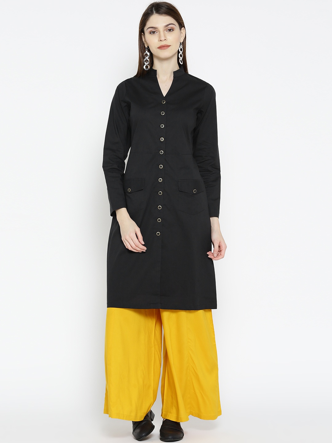 

Ayaany Women Black Solid A-Line Kurta