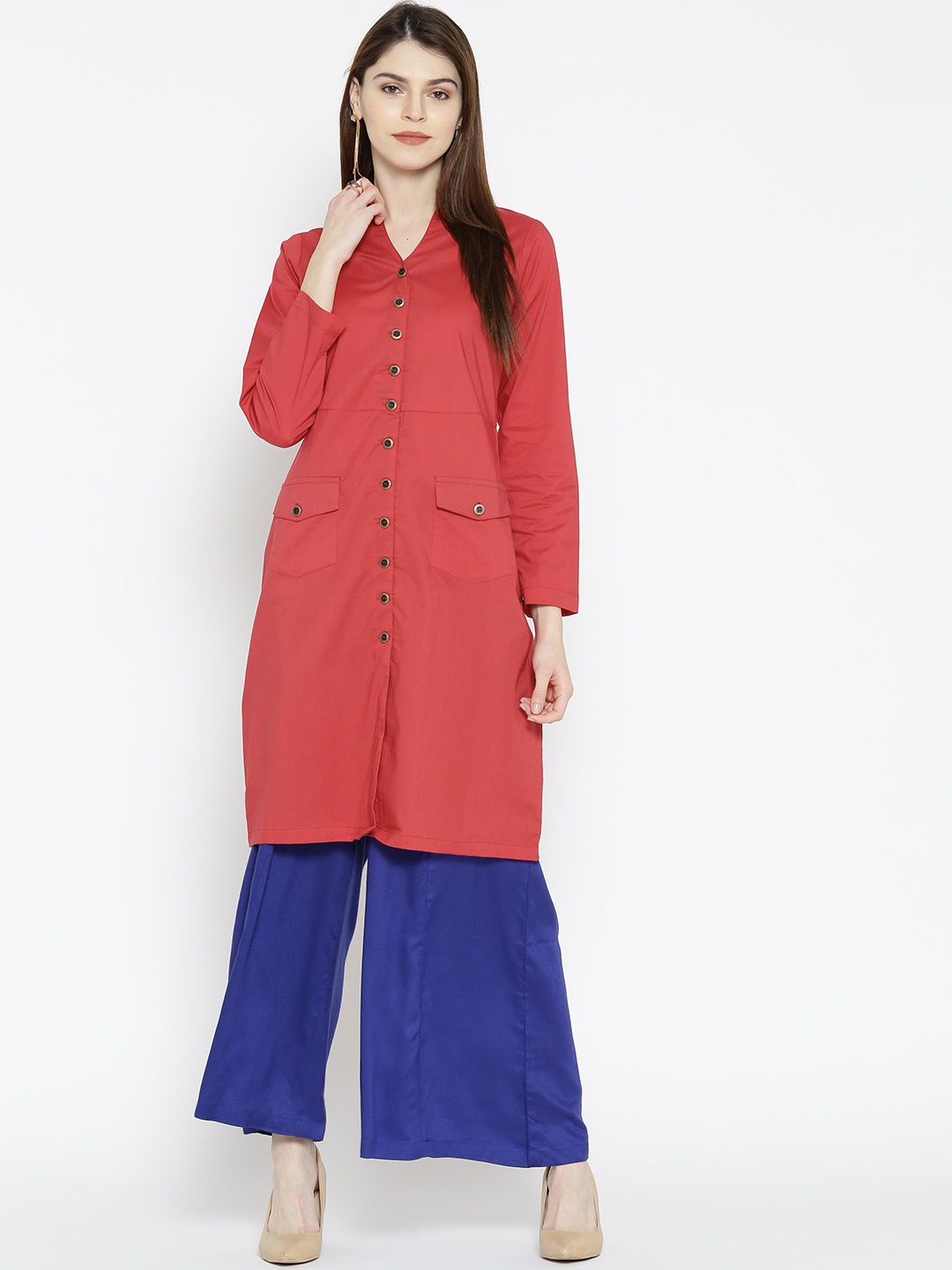

Ayaany Women Red Solid A-Line Kurta
