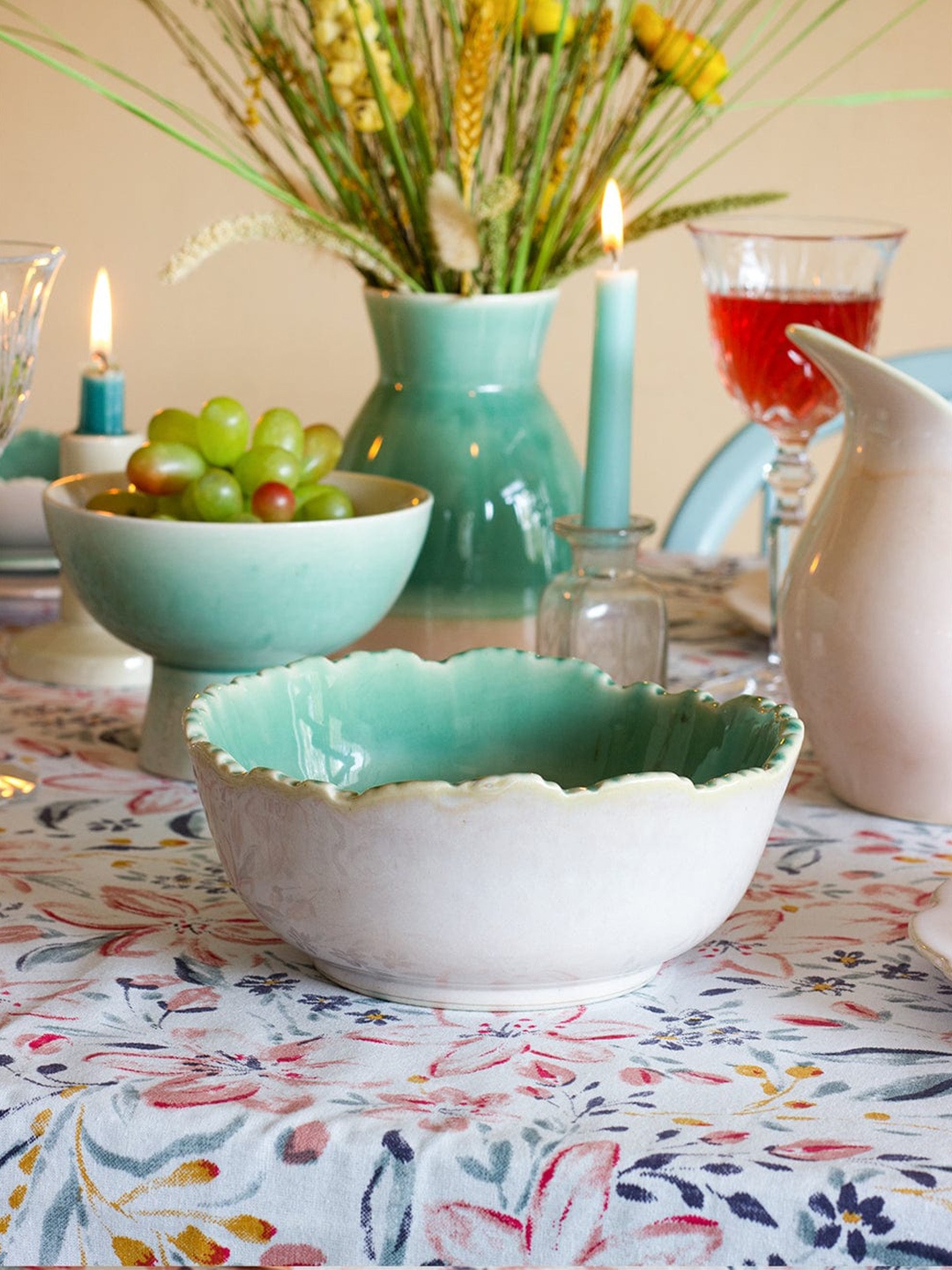 

The Wishing Chair White & Green Ceramic Glossy Bowl