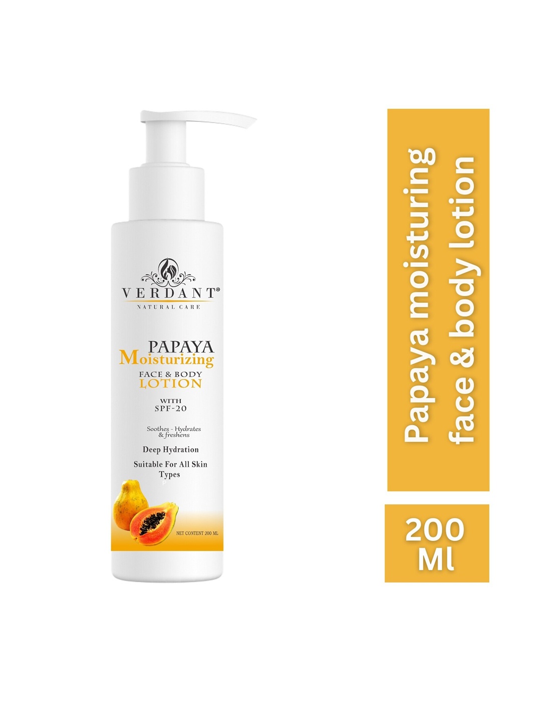 

Verdant Natural Care Papaya Moisturizing Face & Body Lotion SPF-20 - 200ml, White