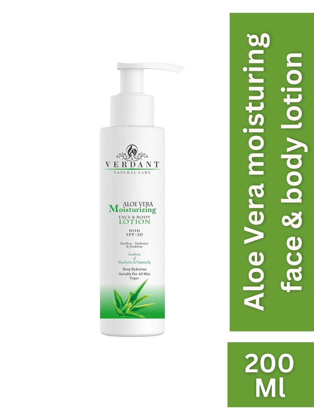 

Verdant Natural Aloe Vera Moisturizing Face & Body Lotion SPF-20 200 ml, White