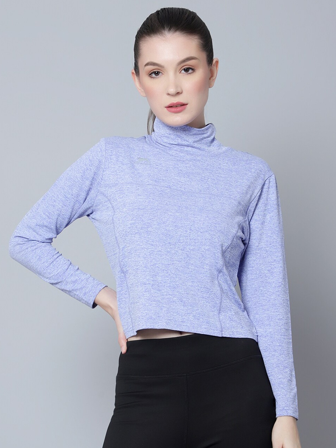 

Shiv Naresh High Neck Long Sleeve Crop 3D Fit Running T-shirt, Blue