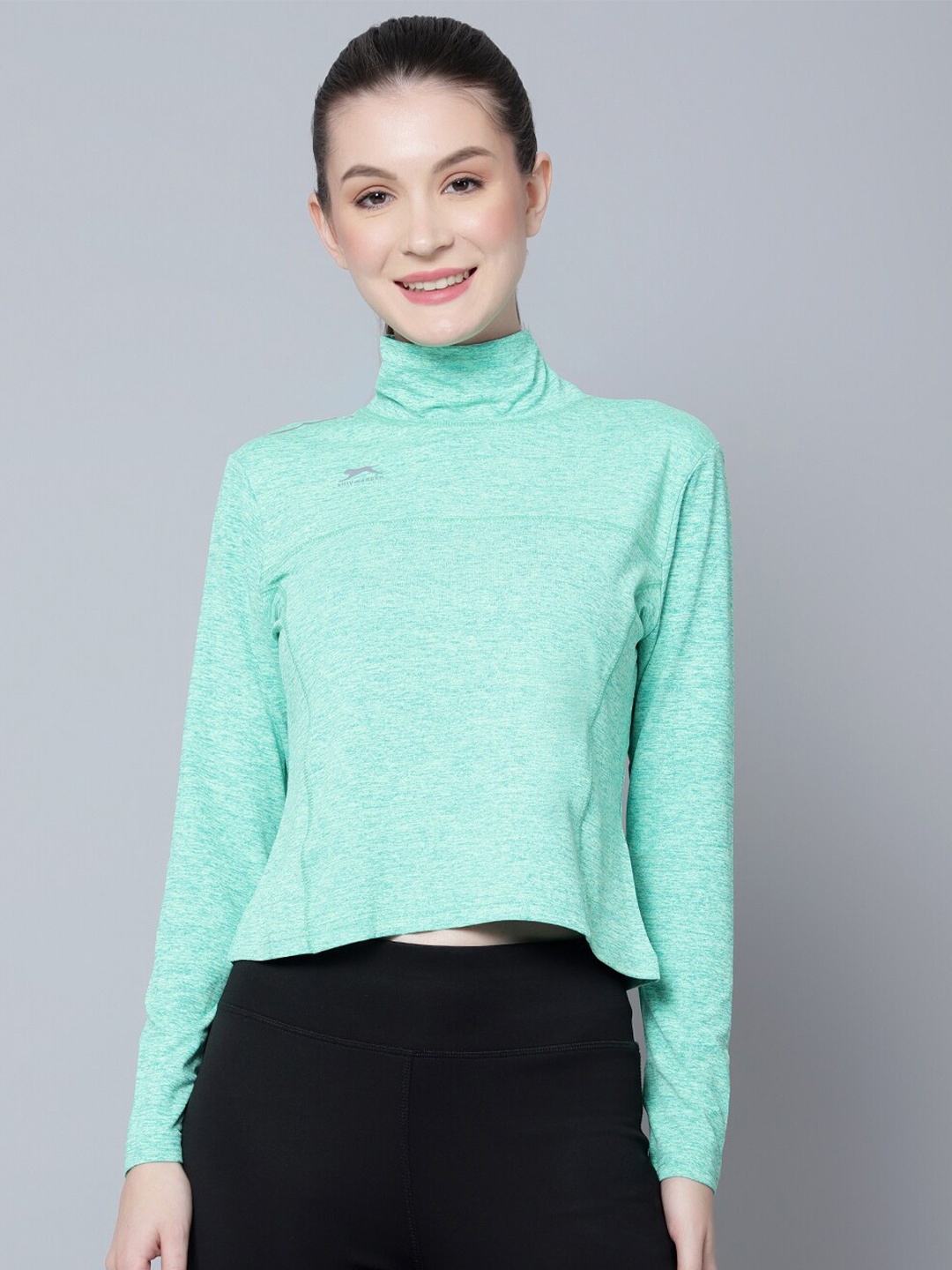 

Shiv Naresh High Neck Long Sleeve Crop 3D Fit Running T-shirt, Green