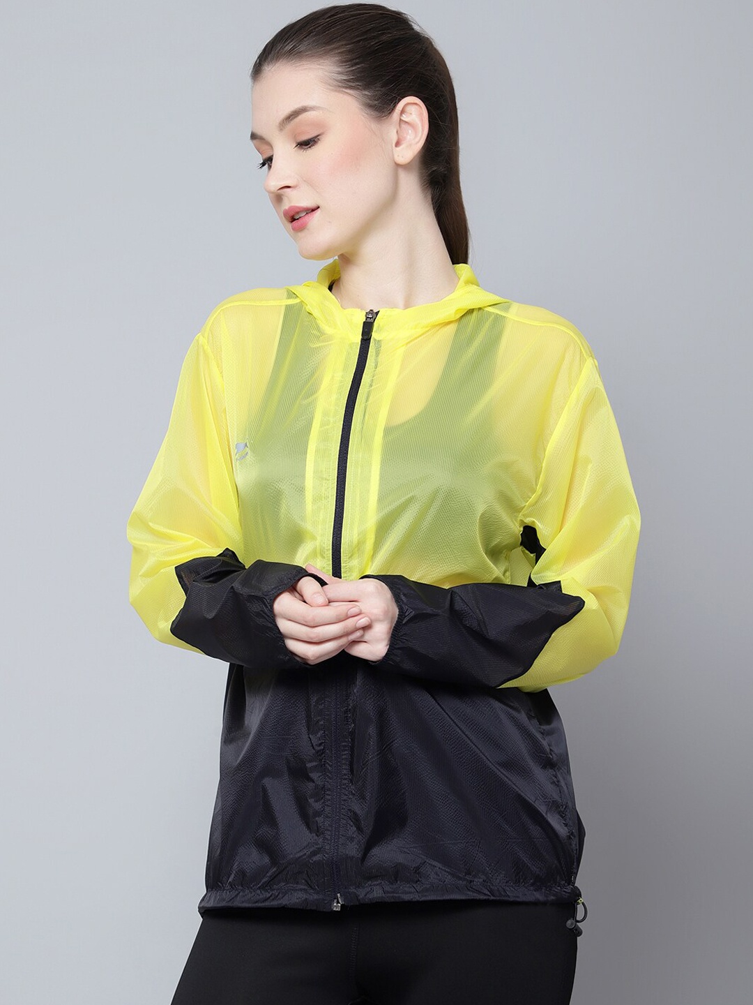 

Shiv Naresh Colourblocked Hooded Lightweight Running Bomber Jacket, Yellow