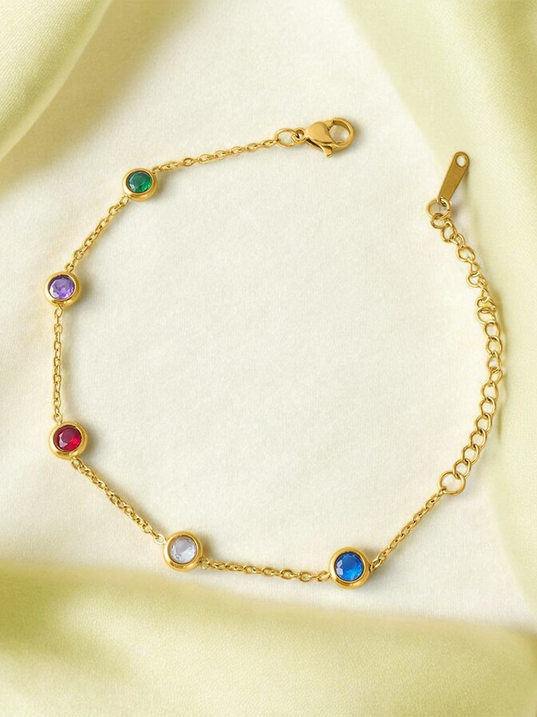 

PALMONAS Gold-Plated Stone Studded Link Bracelet