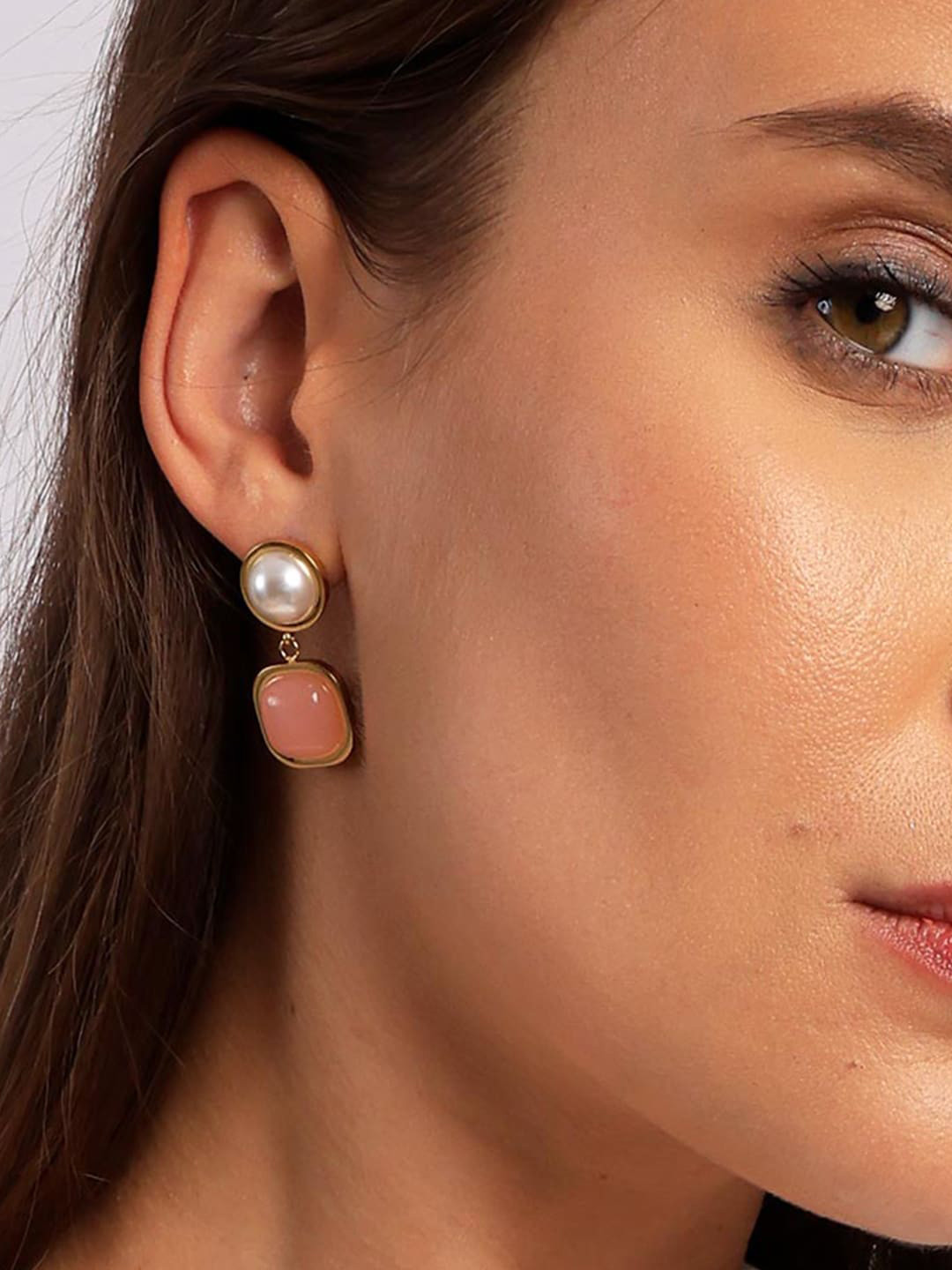 

PALMONAS Gold-Plated Pearl Studded Drop Earrings