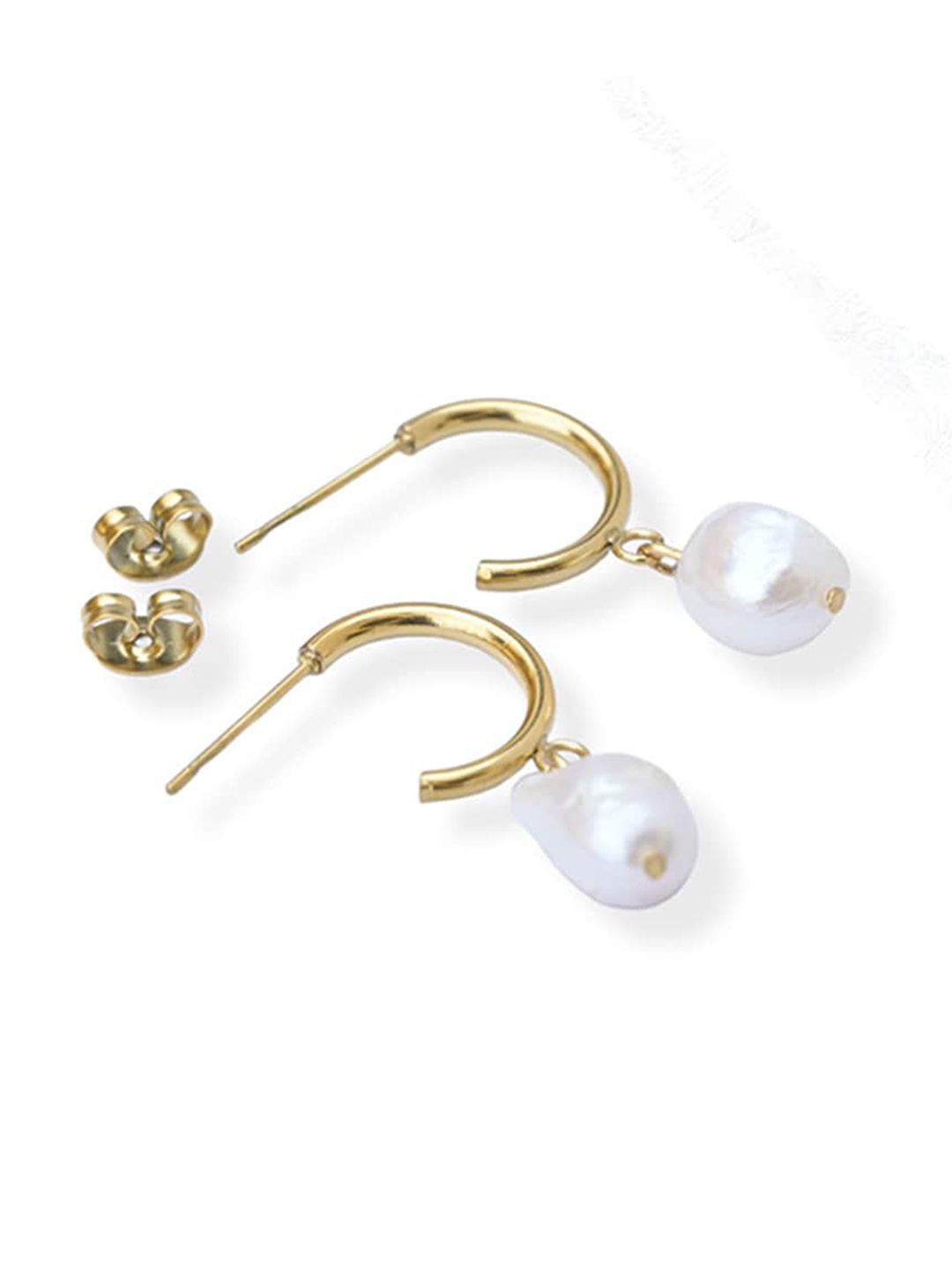 

PALMONAS Gold-Plated Pearl Beaded Contemporary Drop Earrings