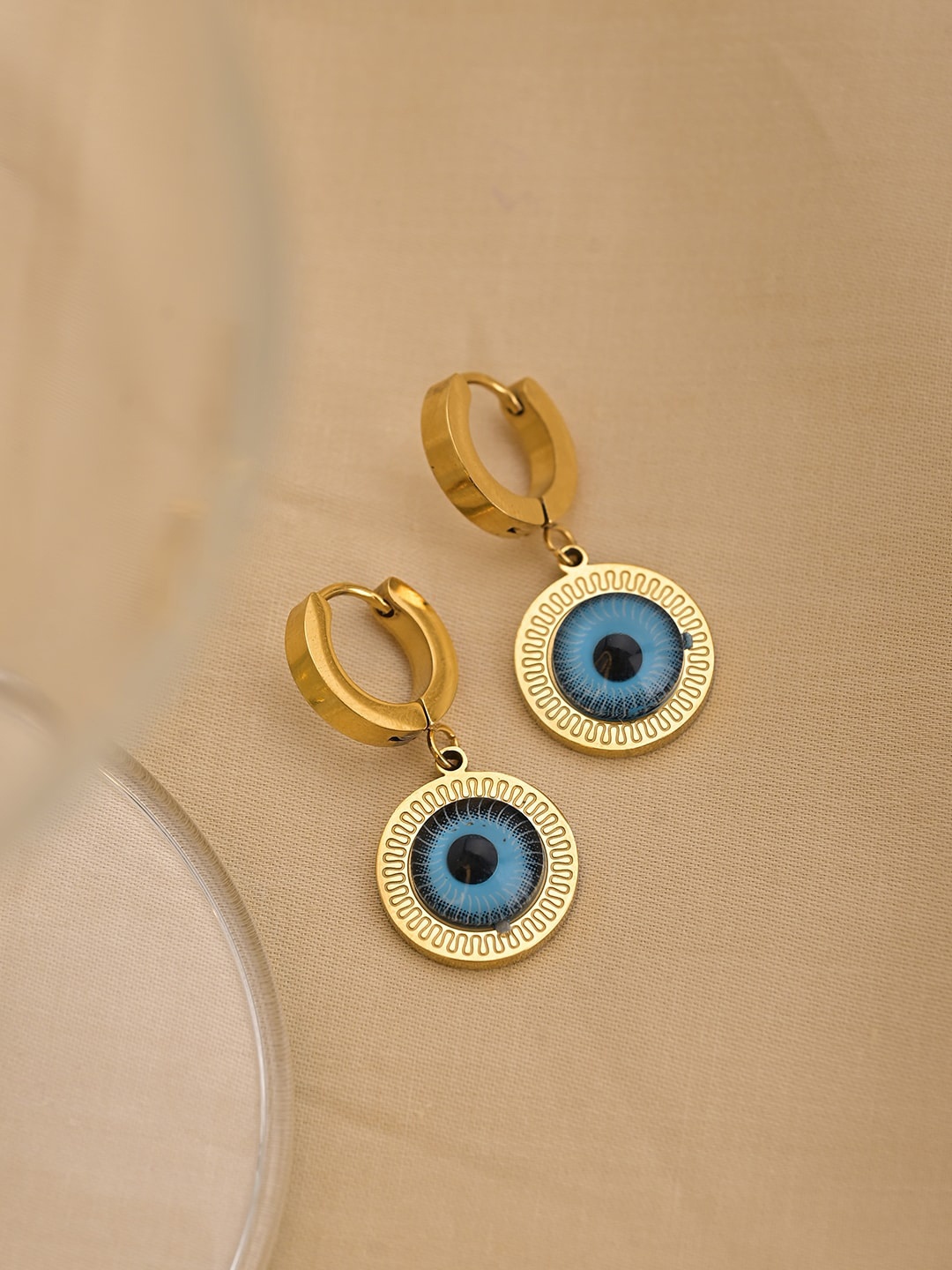 

PALMONAS Gold Plated Contemporary Stone Studded Hoop Earrings