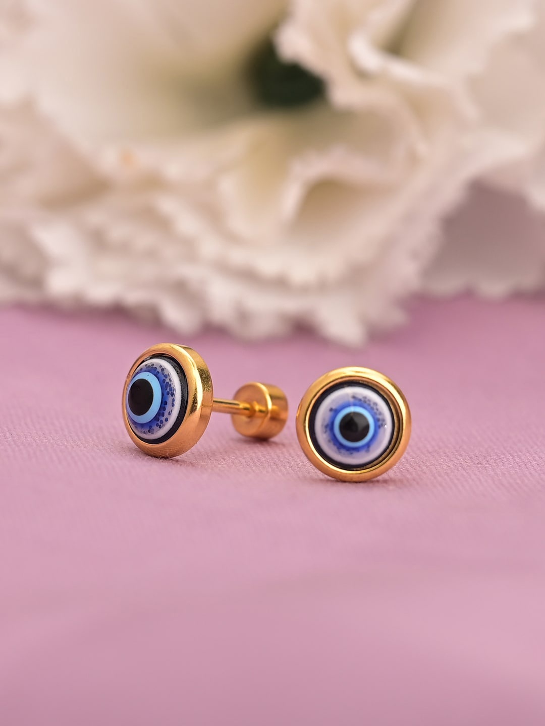 

PALMONAS Gold-Plated Contemporary Stone Studded Studs Earrings