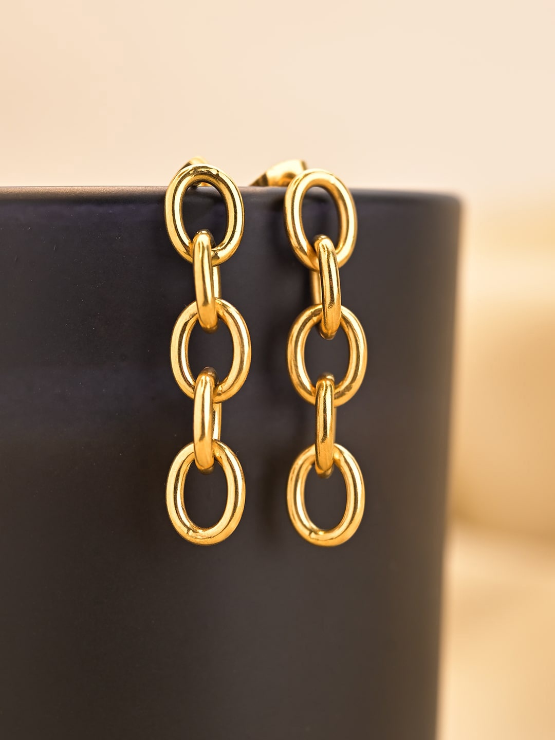 

PALMONAS Gold-Plated Contemporary Drop Earrings